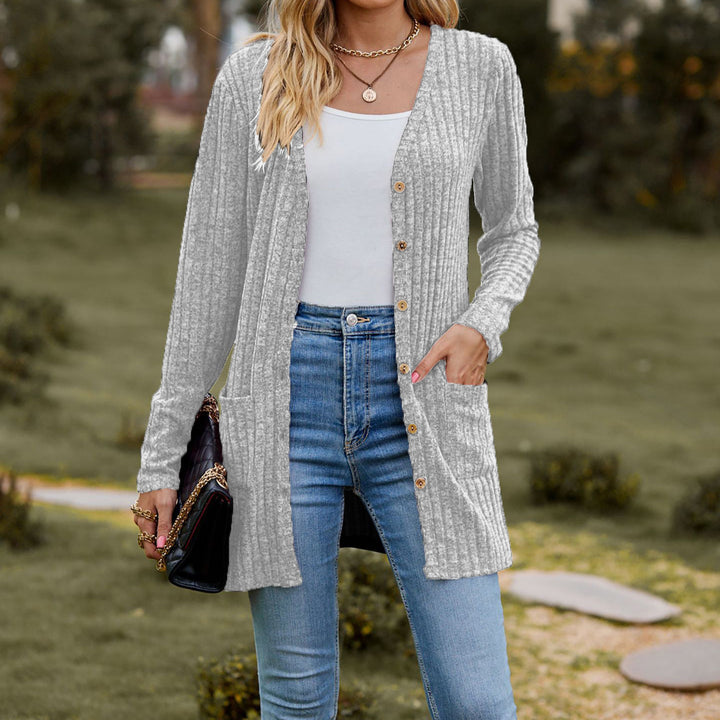 Damen Strickjacke mit Knopfleiste und Taschen Drune