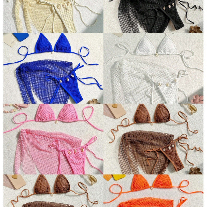 Damen Netz-Bikini-Set mit modischen Schleifen und Muscheldetails Drune