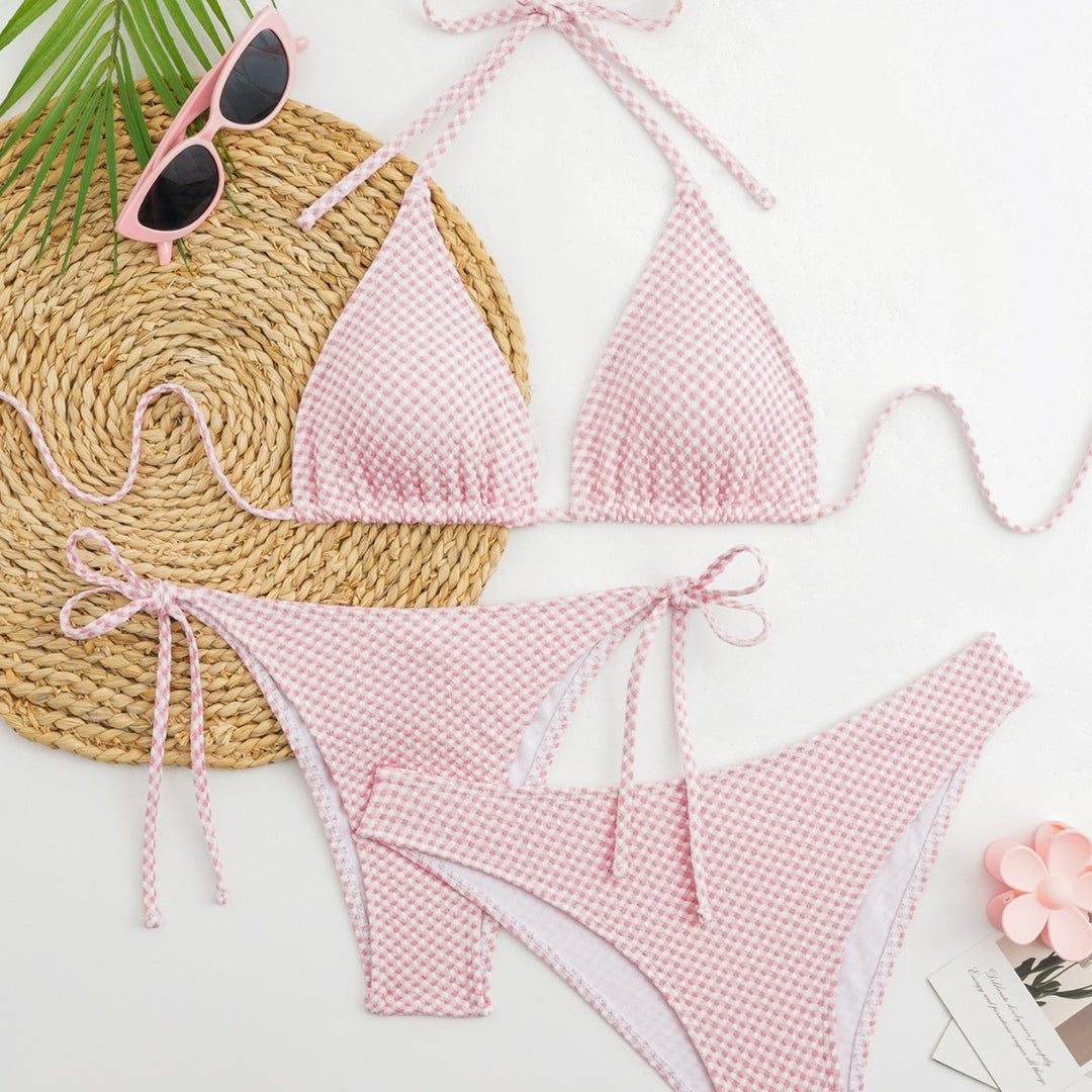 Damen Triangel-Bikini-Set mit verstellbaren Trägern und klassischem Karomuster Drune