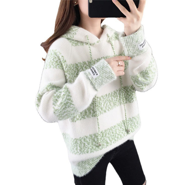 Damen Freizeit Hoodie mit strukturiertem Streifenmuster und Kordelzug Drune