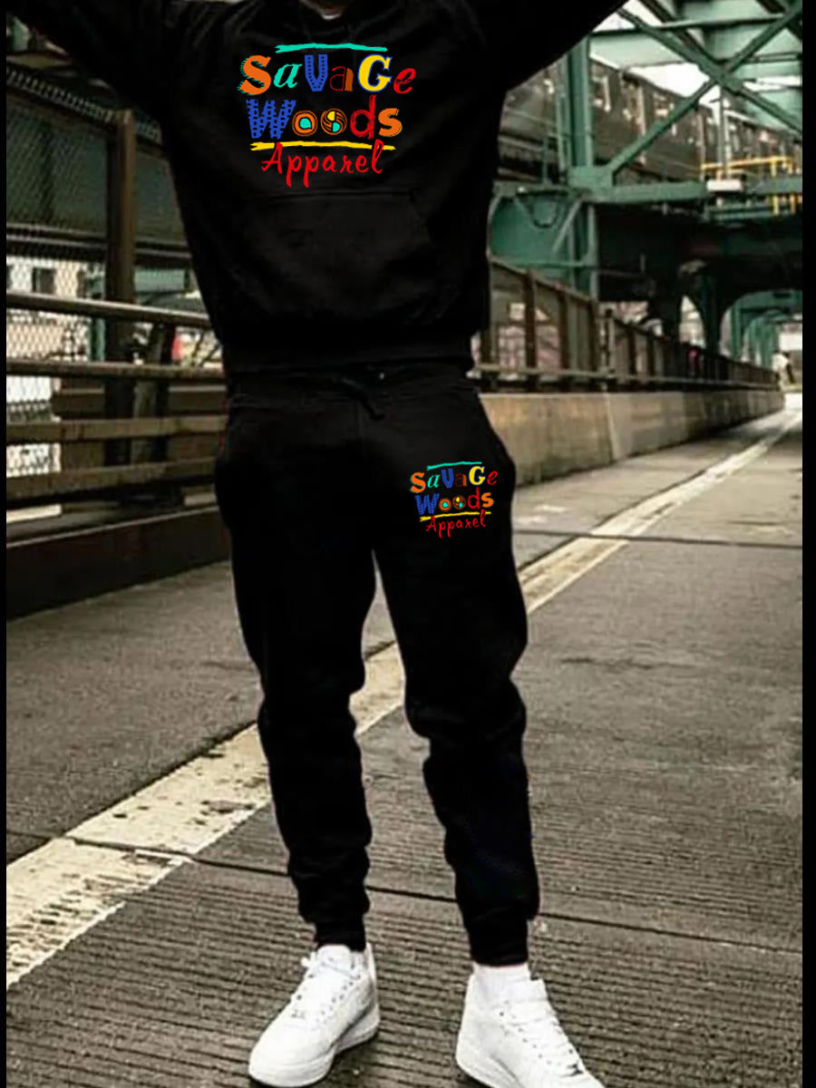 Damen sportliches Hoodie- und Jogginghose-Set mit buntem Schriftzug Drune