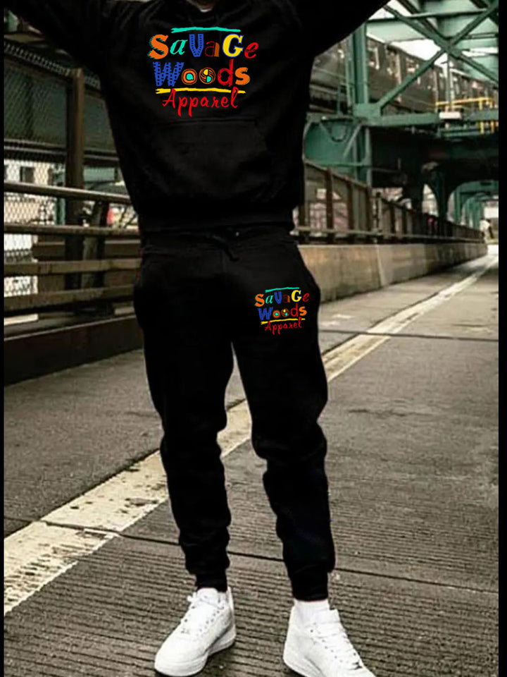 Damen sportliches Hoodie- und Jogginghose-Set mit buntem Schriftzug Drune