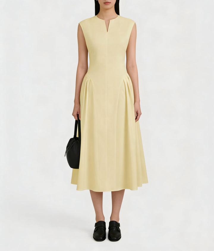 Damen elegantes Maxikleid mit voluminösen Falten und ärmellosem Design Drune