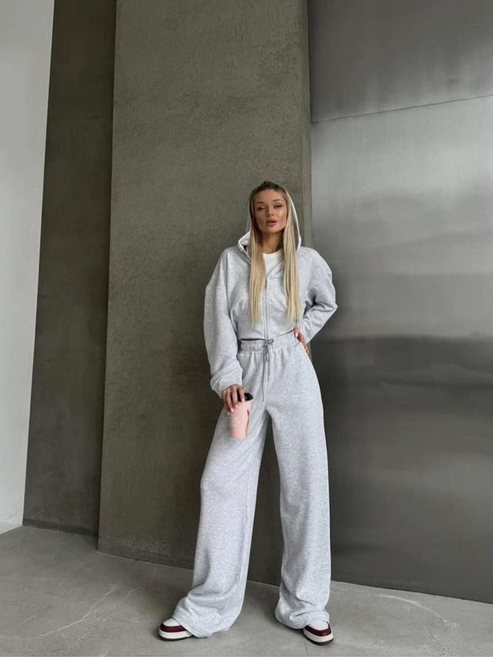 Damen kombinierter Sweat-Hoodie und Weite Hose Set Drune