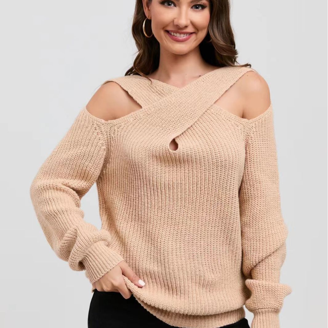 Damen Off-Shoulder Strickpullover mit asymmetrischem Design Drune