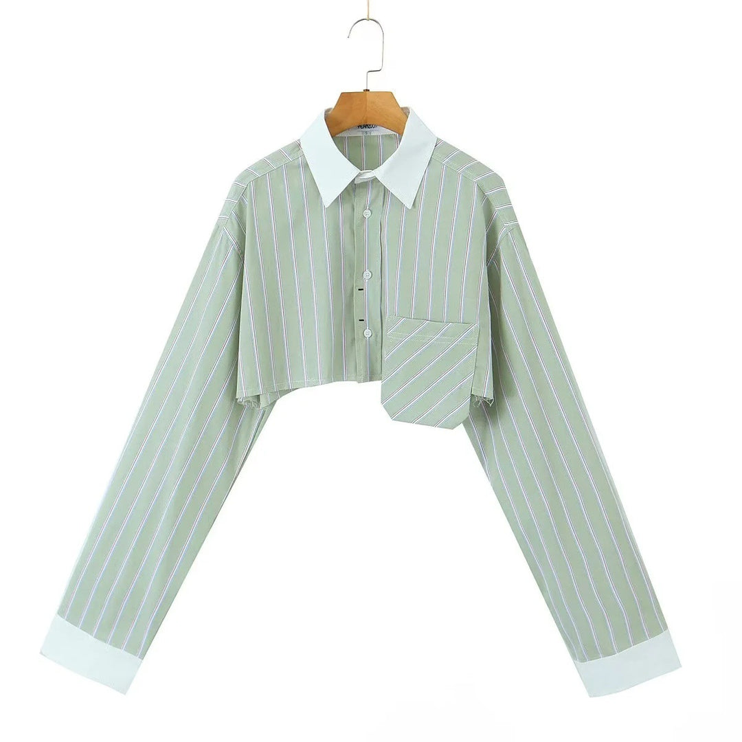 Damen cropped Hemd mit gestreiftem Design und klassischem Kragen Drune