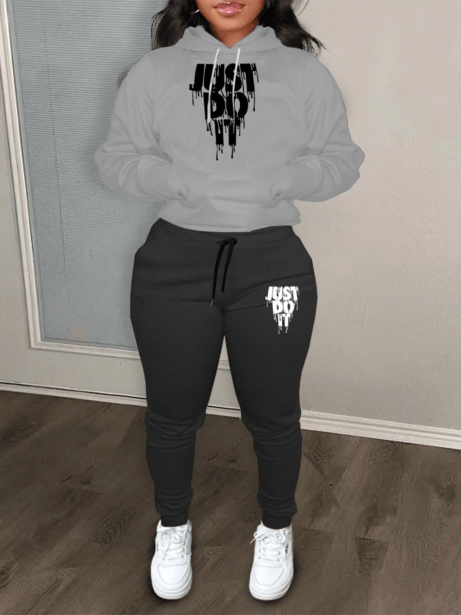 Damen Hoodie und Jogginghose Set mit modernem Grafikdruck Drune
