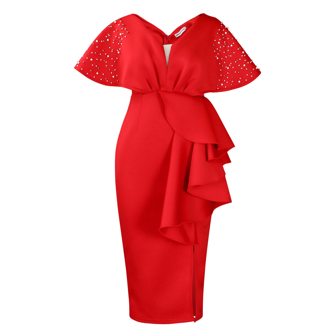 Damen Maxikleid mit glamourösem Volant und funkelnden Akzenten Drune