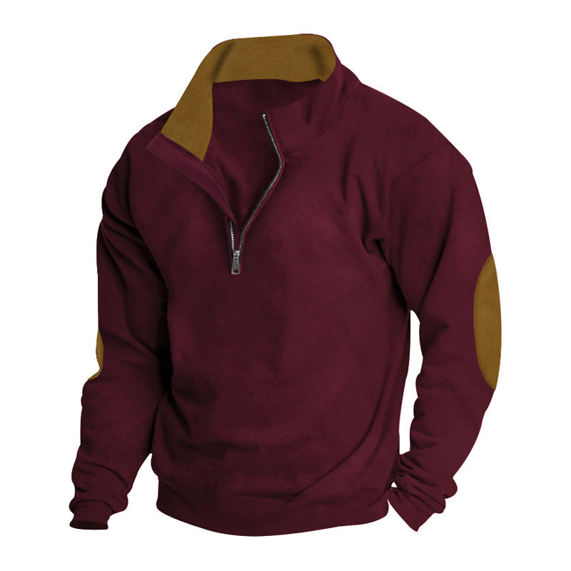 Herren nan Halbzip-Sweatshirt mit Stehkragen, Kontrastkragenfutter und Ellbogenpatches Drune