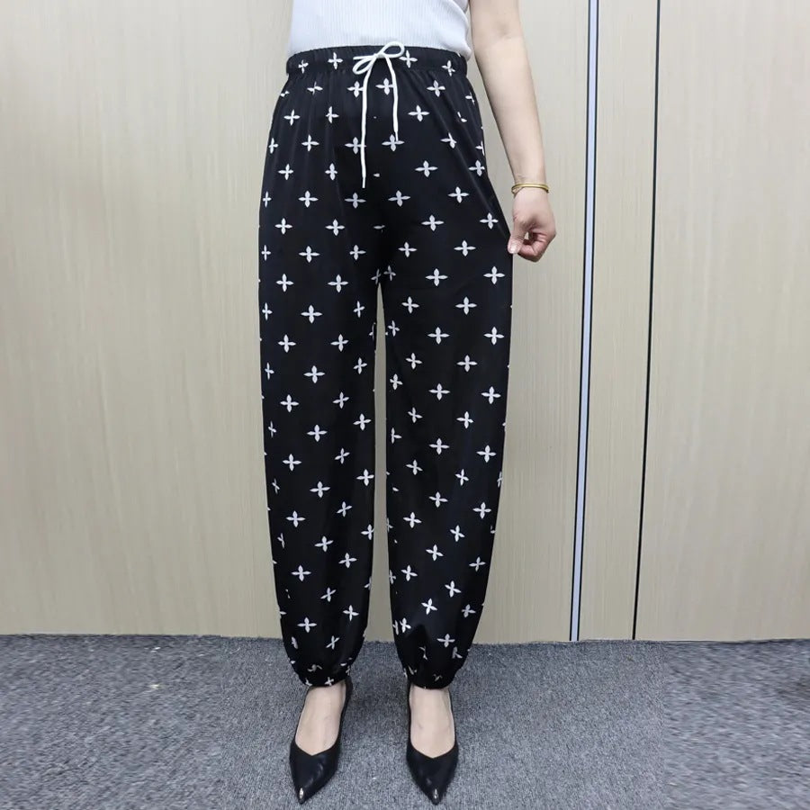Damen Bequeme Freizeithose mit Paris-Motiv und elastischem Bund Drune