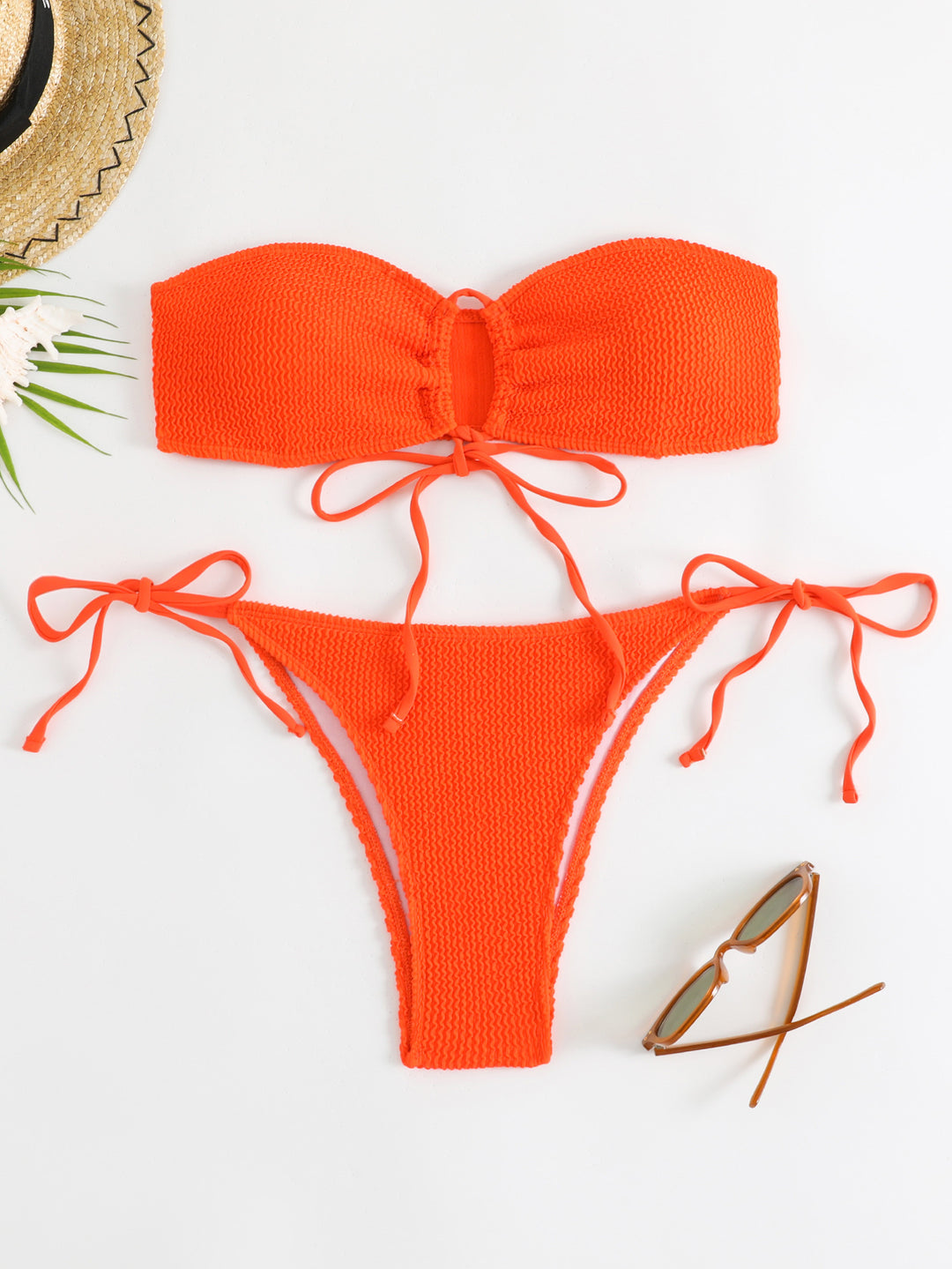 Damen Bandeau-Bikini-Set mit Klettverschluss und verstellbaren Bindebändern Drune