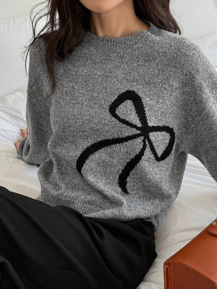 Damen kuscheliger Strickpullover mit dekorativem Schleifenmotiv Drune