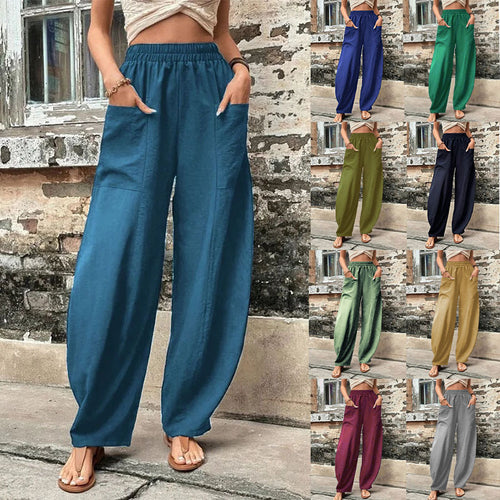 Damen Weite Palazzo-Hosen mit elastischem Bund und praktischen Taschen Drune