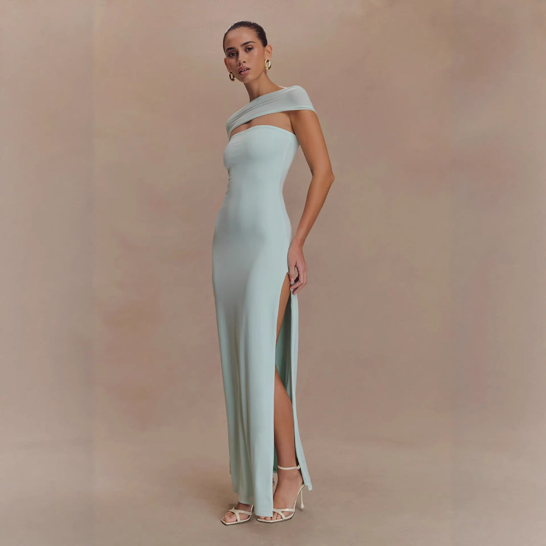 Damen Elegantes bodenlanges Kleid mit schulterfreiem Design Drune