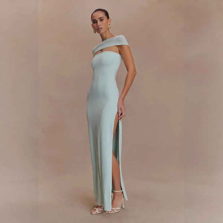 Damen Elegantes bodenlanges Kleid mit schulterfreiem Design Drune