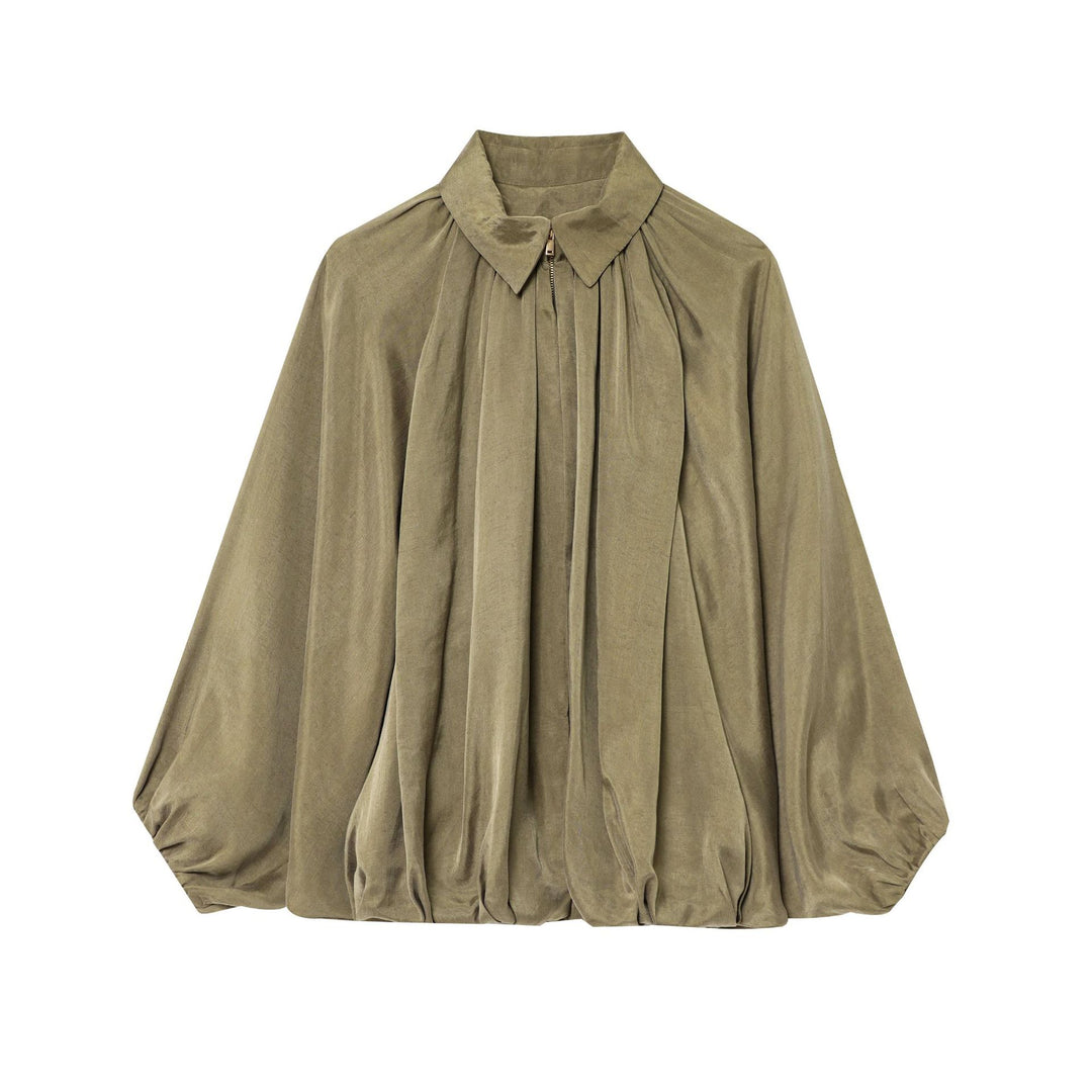 Damen Plissee-Bluse mit elegantem Stehkragen Drune