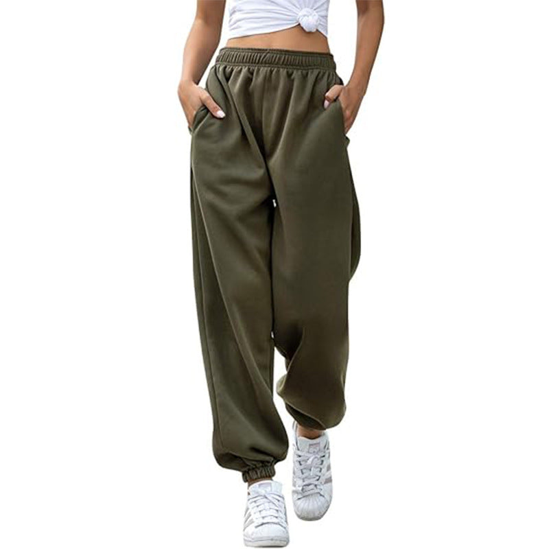 Damen nan Cozy-Sweat-Palazzohose mit hohem Komfortbund, integriertem Kordelzug und gerafften Knöchelabschlüssen Drune