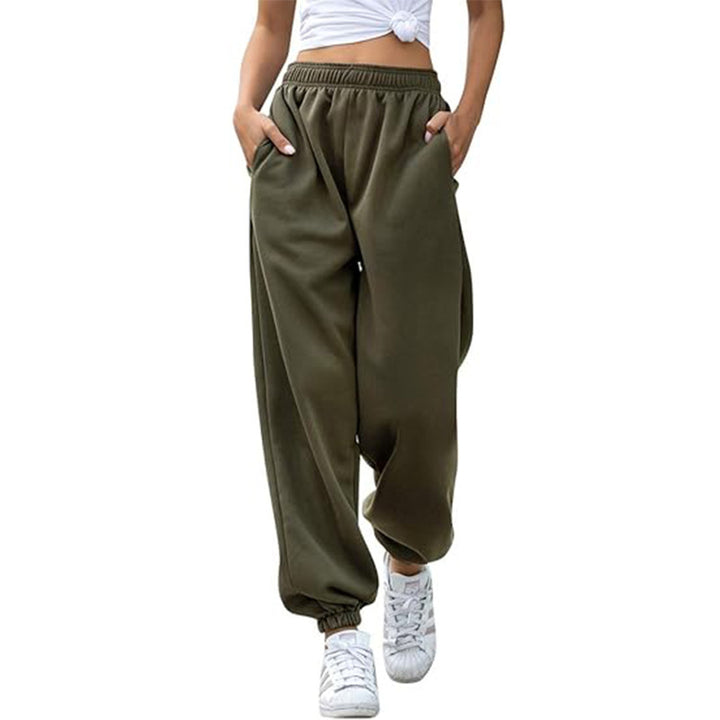 Damen nan Cozy-Sweat-Palazzohose mit hohem Komfortbund, integriertem Kordelzug und gerafften Knöchelabschlüssen Drune