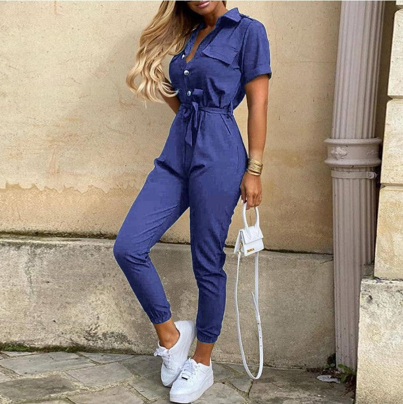 Damen Praktischer Overall mit elegantem Kragen und Taillengürtel Drune