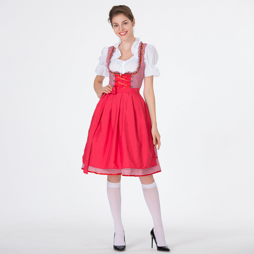 Damen nan karierter Dirndlkleid mit geraffter Schürze und geschnürter Miederfront Drune