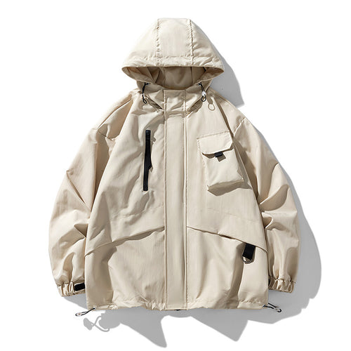 Herren technische Outdoor-Jacke mit multifunktionalen Taschen und verstellbarer Kapuze Drune