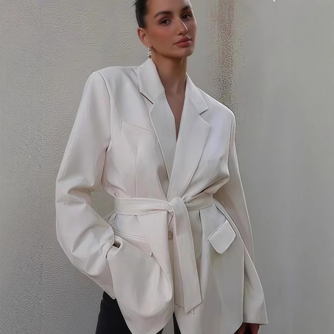 Damen Modischer Oversized Blazer mit Gürtel Drune