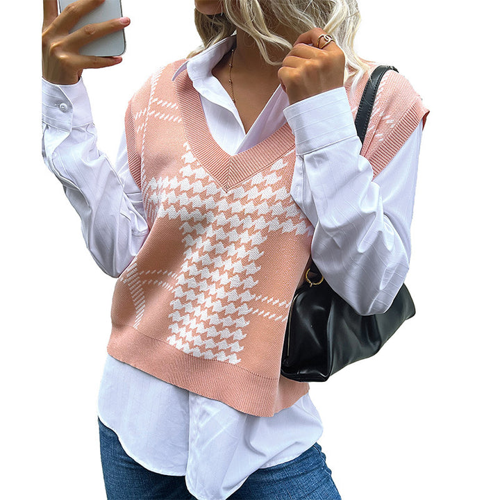 Damen Strickweste mit V-Ausschnitt und klassischem Muster Drune