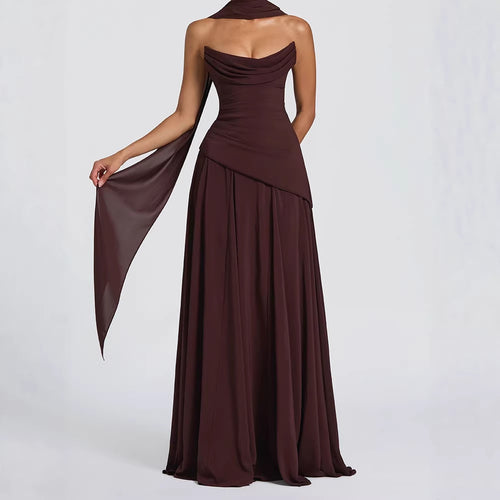Damen elegantes maxikleid mit schulterfreiem Design und raffinierten Drapierungen Drune