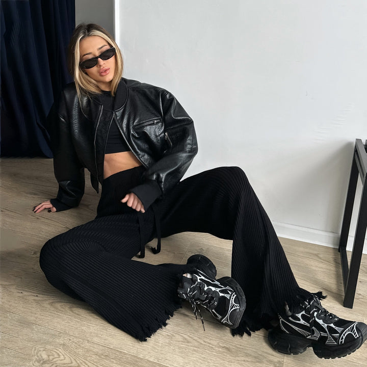 Damen Lederjacke mit lässigem Schnitt und elastischen Bündchen Drune