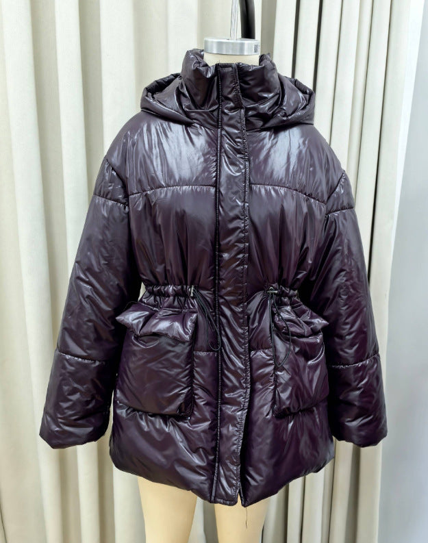 Damen Wattierte Winterjacke mit verstellbarem Taillenzug und Kapuze Drune