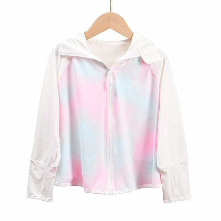 Damen leichte Sportjacke mit Kapuze und dezentem Motiv Drune