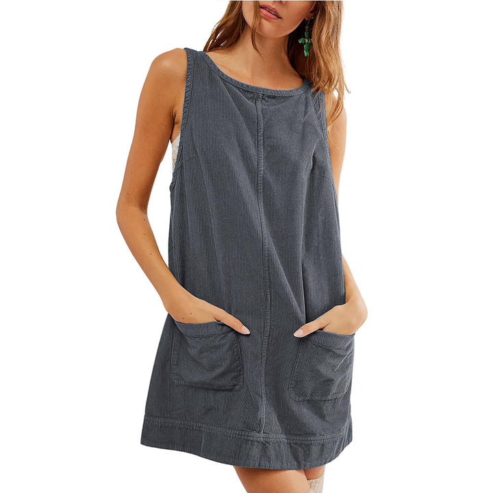 Damen lässiges Latzkleid mit praktischen Taschen und breiten Trägern Drune