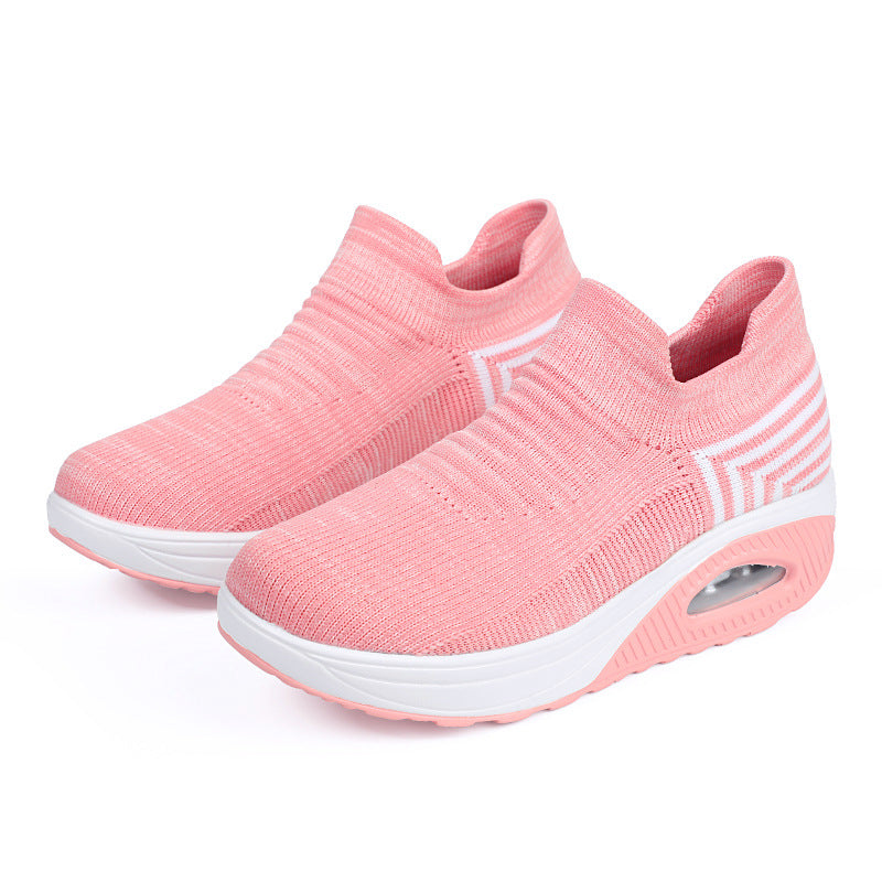 Damen nan gestrickter Schlupf-Walking-Sneaker mit anatomischer Pronationsstütze, Luftpolster-Zwischensohle und sockenähnlichem Schaft Drune