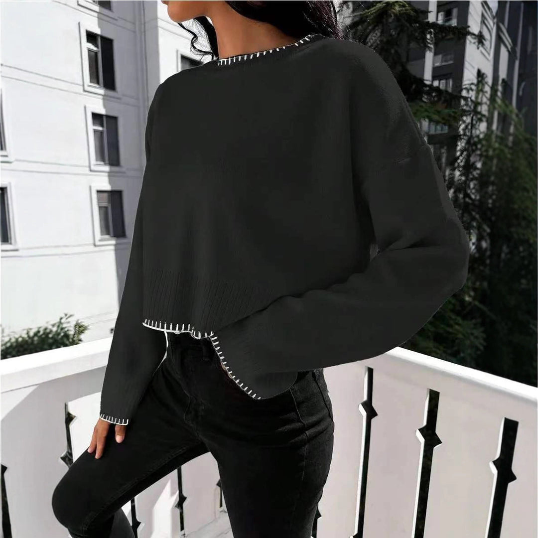 Damen lässiger cropped Pullover mit feinem Rippenstrick Drune