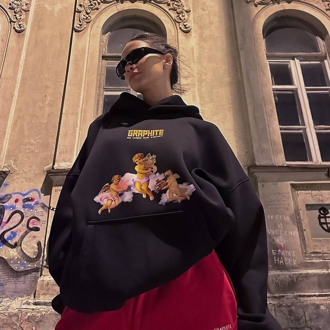 Damen Oversized Kapuzenpullover mit kreativem Druck und lässigem Schnitt Drune