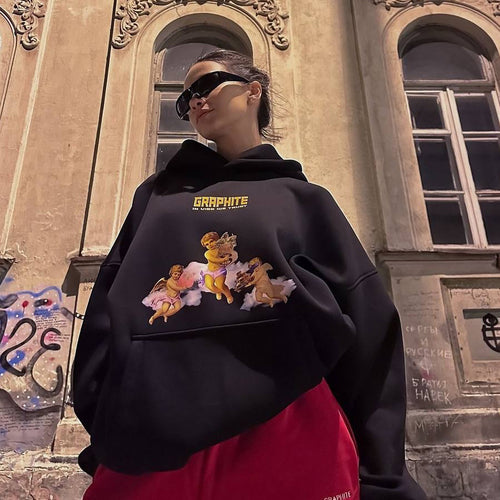 Damen Oversized Kapuzenpullover mit kreativem Druck und lässigem Schnitt Drune