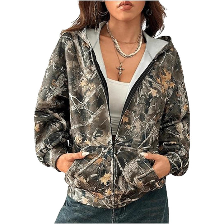 Damen Kapuzenjacke mit camouflage Muster und lockerer Passform Drune