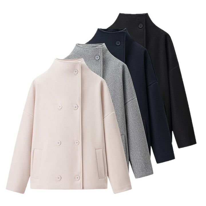 Damen modische Jacke mit hohem Kragen und doppelter Knopfleiste Drune
