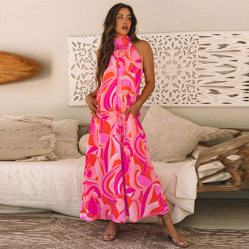 Damen Maxikleid mit hohem Kragen und floralem Muster Drune