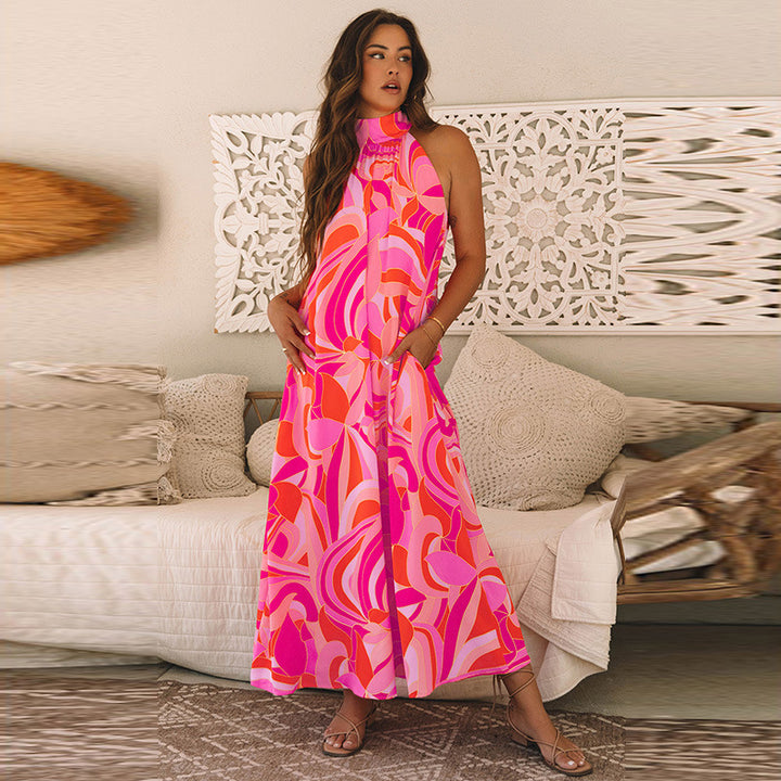 Damen Maxikleid mit hohem Kragen und floralem Muster Drune