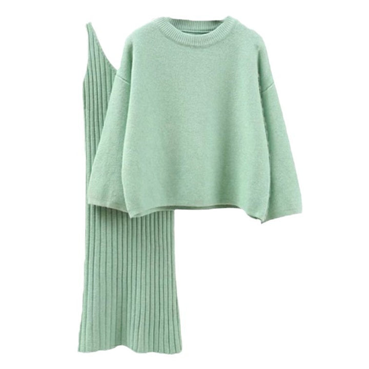 Damen modisches Strickensemble mit bequemem Oversized-Pullover und schmalem Kleid Drune
