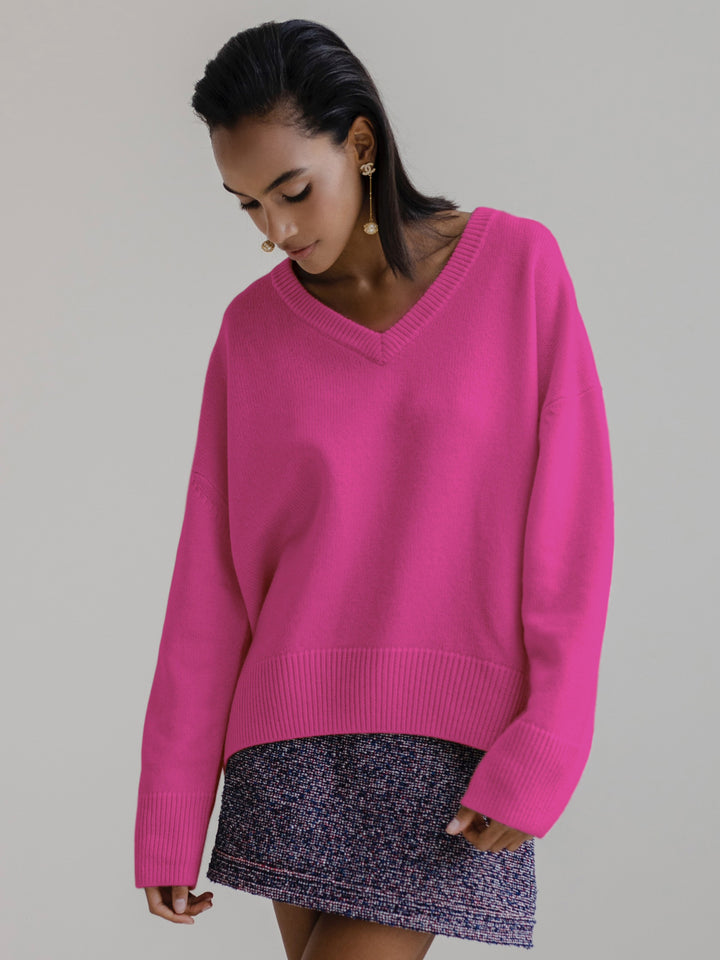Damen Viskose-Pullover mit tiefem V-Ausschnitt und breiten Bündchen Drune