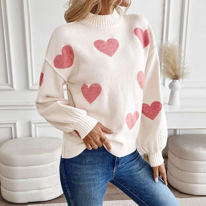 Damen lässiger Pullover mit Herzmotiv Drune