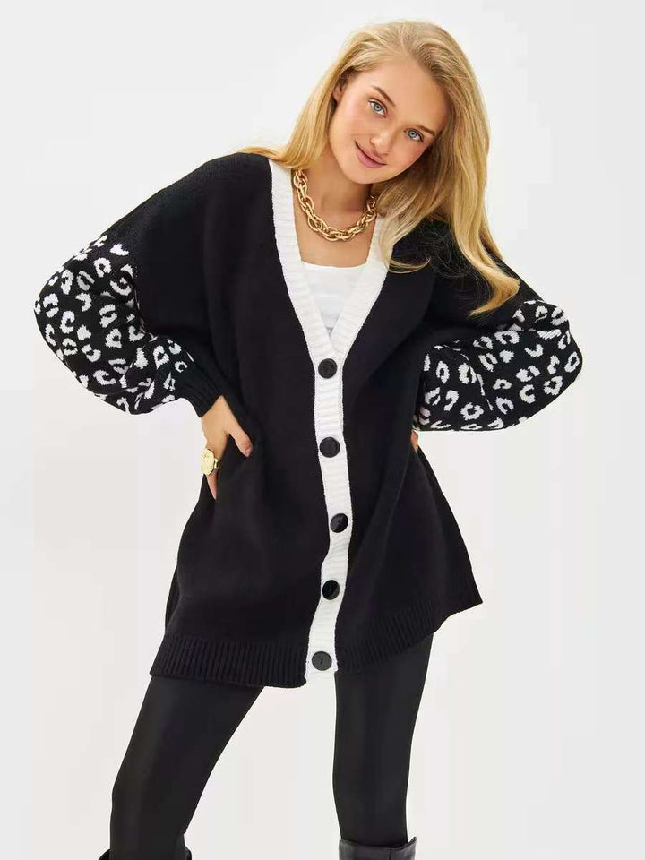 Damen Strickjacke mit kontrastierenden Ärmeln und modischem Muster Drune