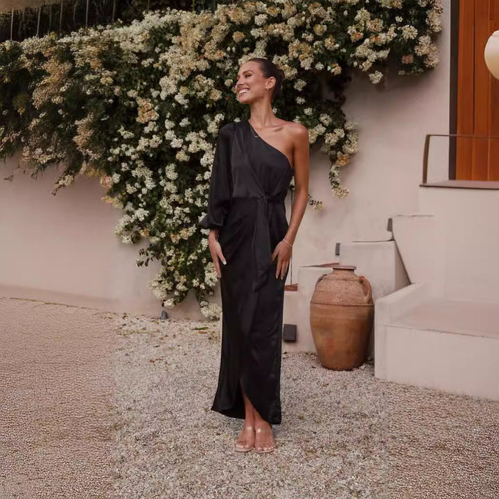 Damen Wickelkleid mit asymmetrischem Design und elegantem Taillengürtel Drune