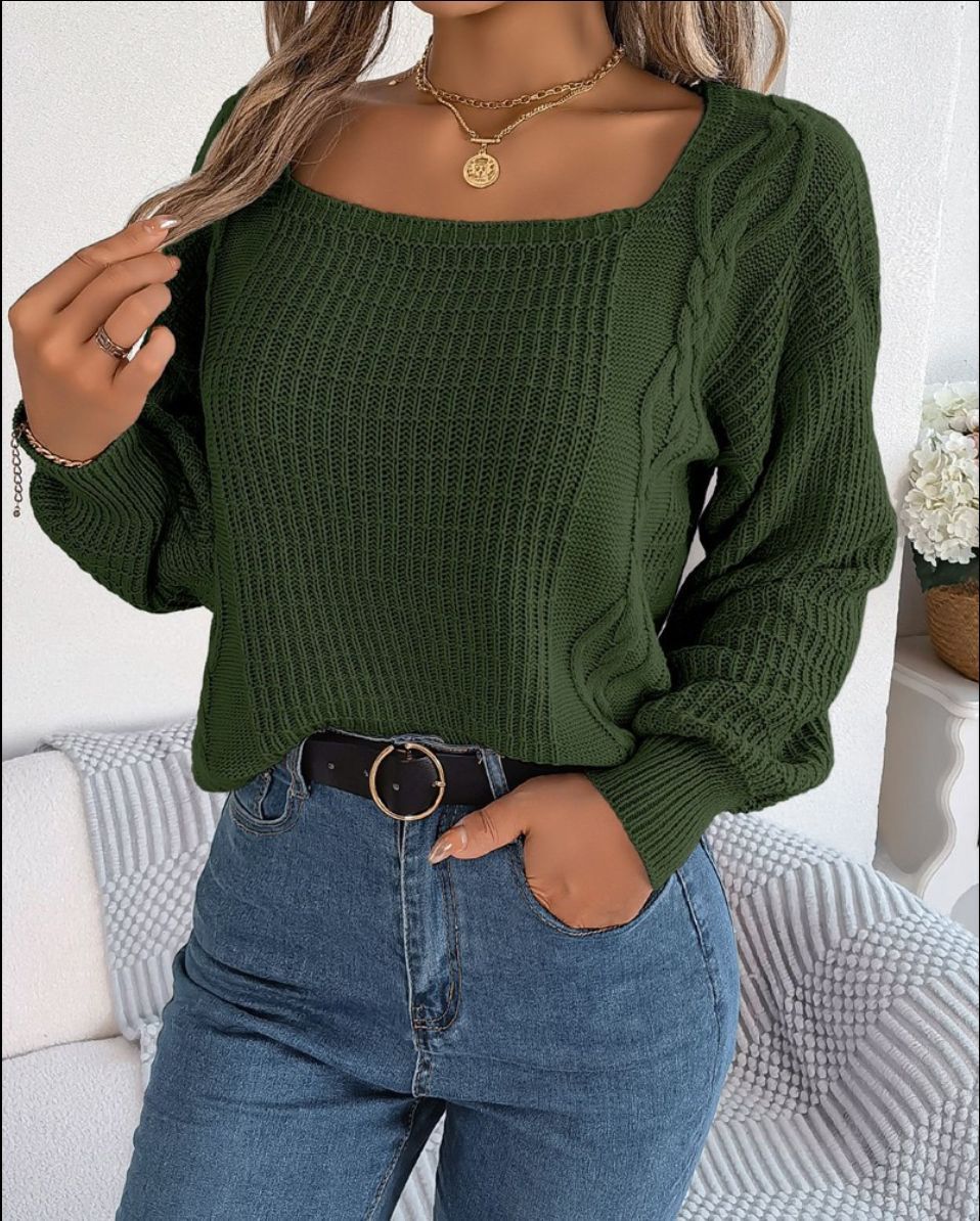 Damen lässiger Strickpullover mit strukturierter Oberfläche und romantischem Zopfdesign Drune