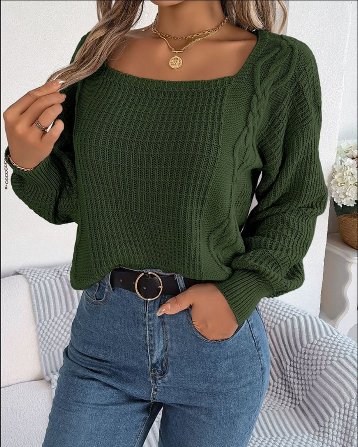 Damen lässiger Strickpullover mit strukturierter Oberfläche und romantischem Zopfdesign Drune
