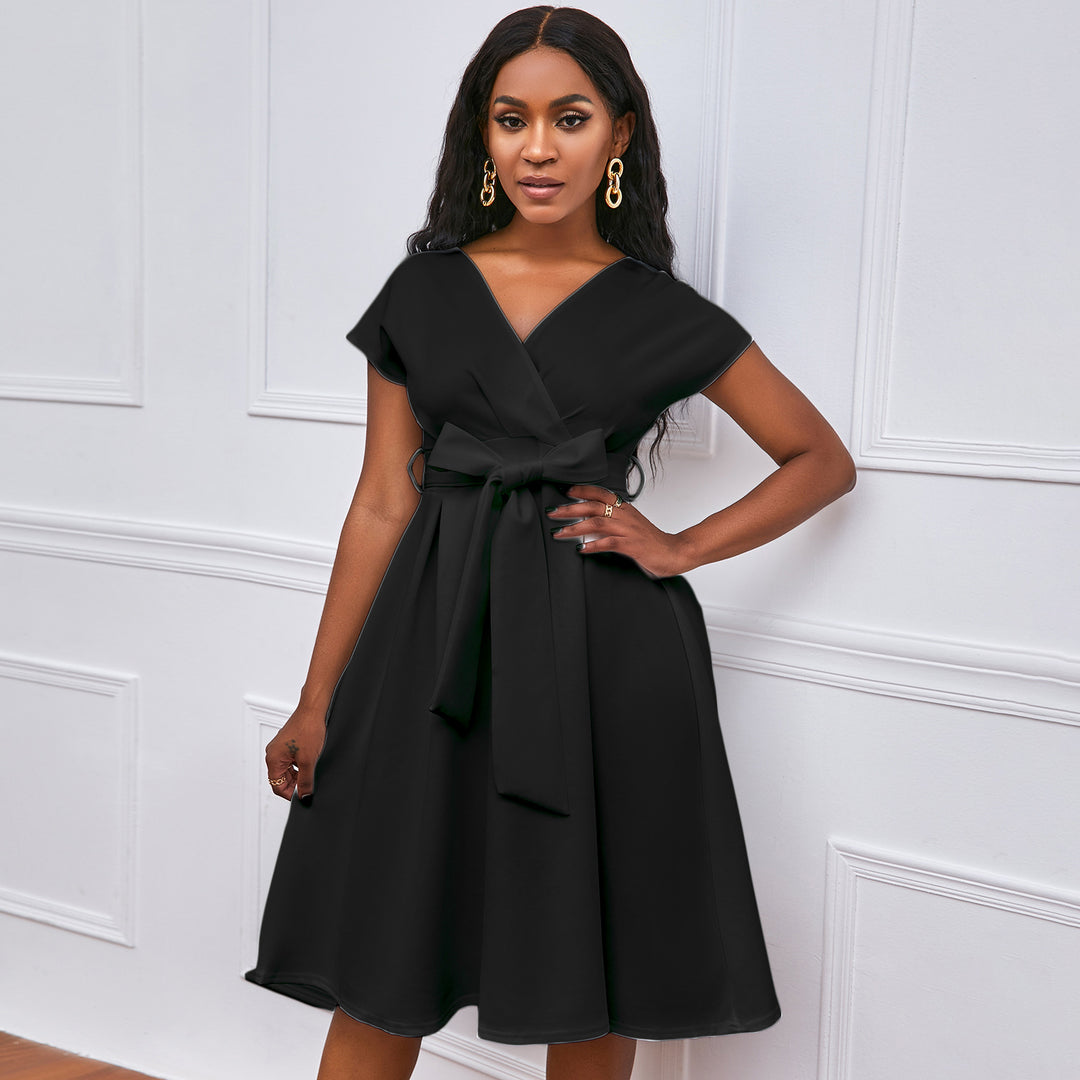 Damen Wickelkleid mit elegantem V-Ausschnitt und Gürtel Drune