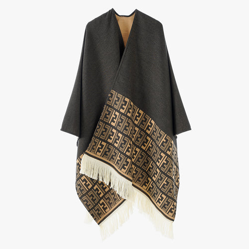 Damen eleganter Überwurf-Poncho mit kunstvollem Fransen-Design und besonderen grafischen Mustern Drune