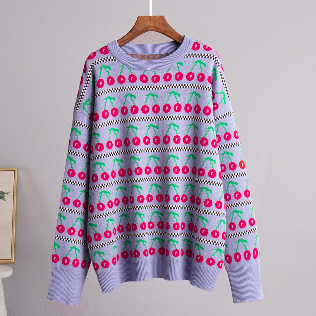 Damen Pullover mit fruchtigem Muster und bequemer Passform Drune